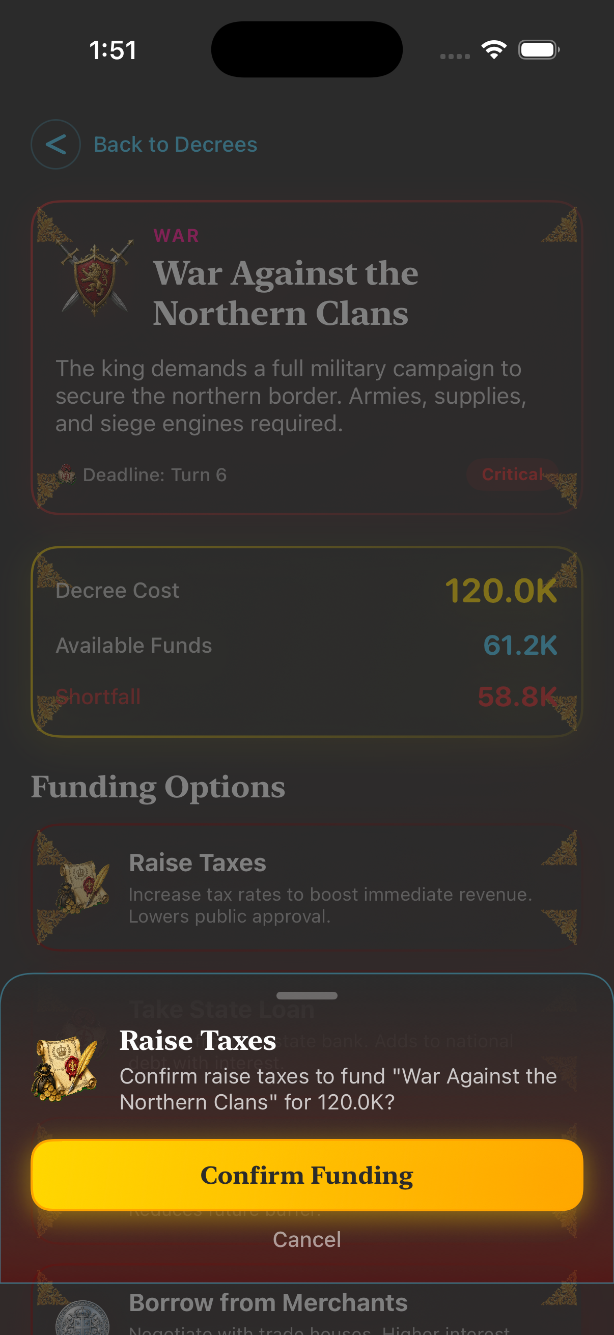 Funding confirmation popup